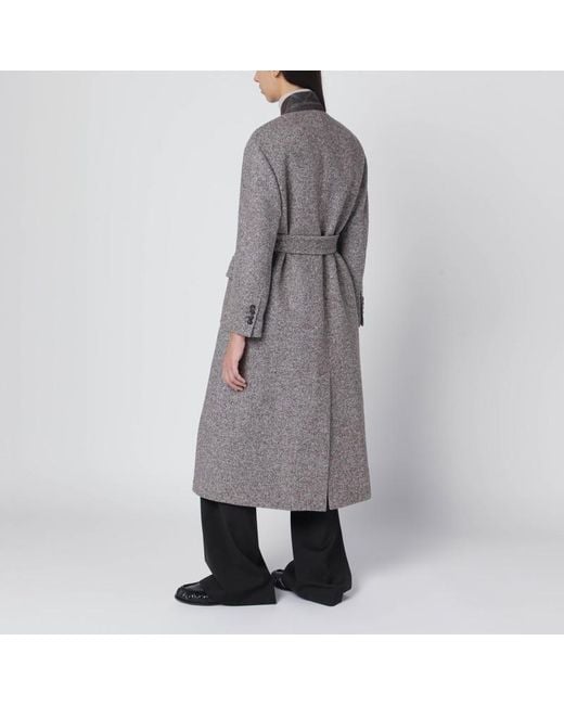 Brunello Cucinelli Gray Mélange Wool-Blend Coat With Belt