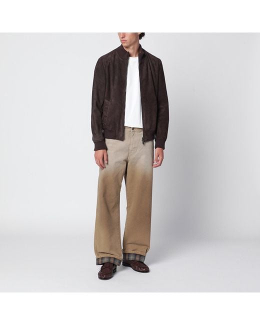 Salvatore Santoro Brown Dark Suede Bomber Jacket for men