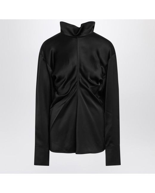 Totême Black Crêpe Satin Turtleneck Blouse
