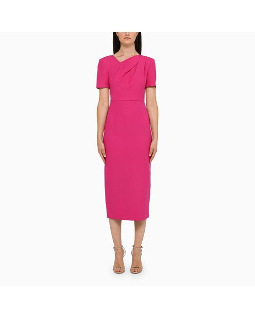 Roland Mouret Pink Asymmetric-neck Short-sleeves Midi Dress