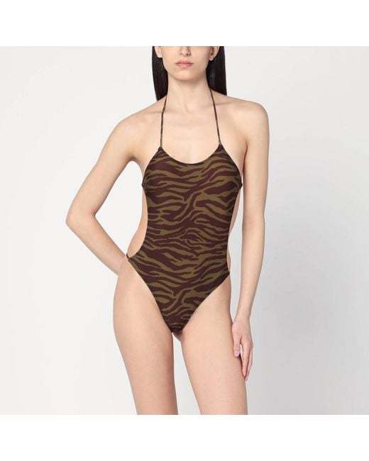 Costume intero zebrato kaki/marrone di The Attico in Black