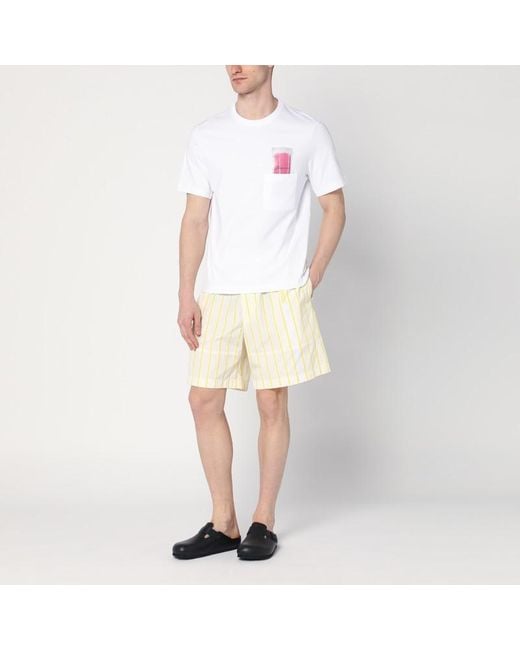 Jacquemus Natural , Yellow Striped Bermuda Shorts With Logo for men