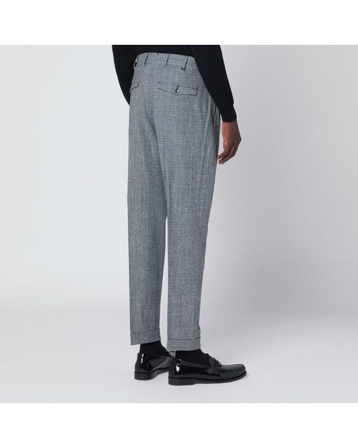 PT Torino Gray Patterned Wool And Cashmere Trousers for men
