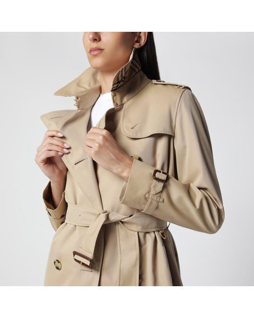 Burberry Natural Double-Breasted Kensington Cotton Trench Coat
