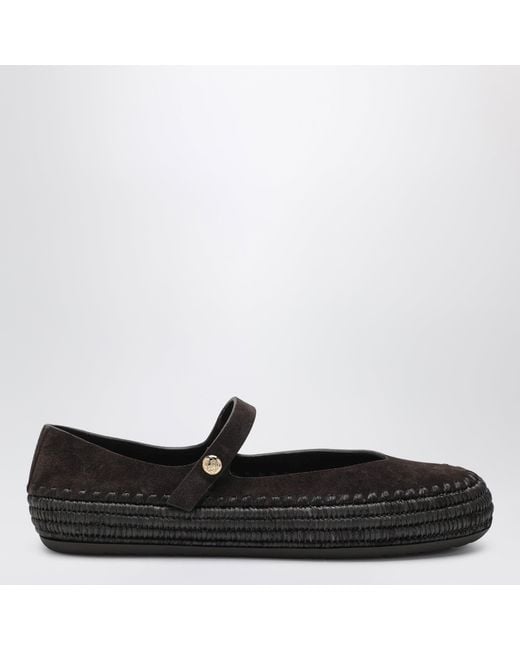 Loewe Black Dark Suede And Raffia Mary Jane Rio Shoes