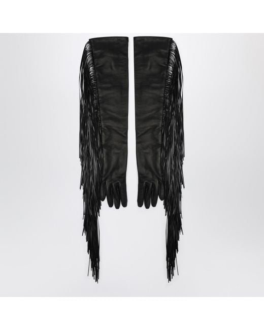 Sportmax Black Long Gloves With Fringes