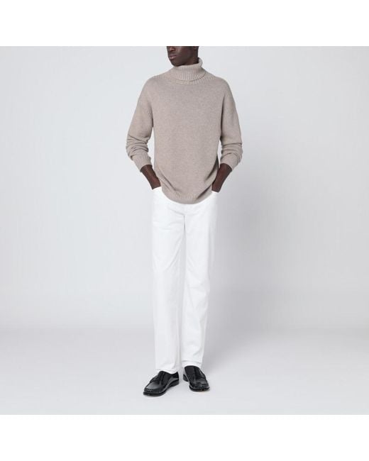 Loro Piana Brown Greige Cashmere Turtleneck Sweater for men