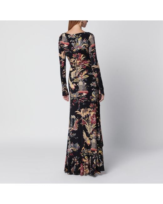 Etro Black Printed Wrap Jersey Maxi Dress