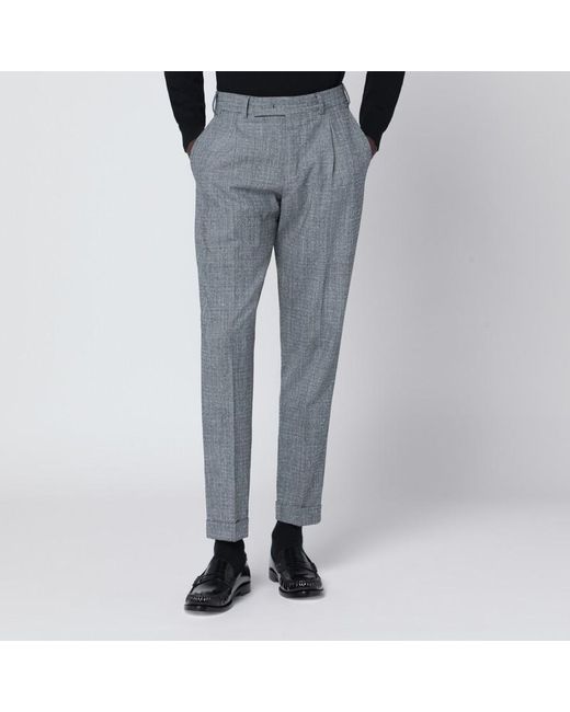 PT Torino Gray Patterned Wool And Cashmere Trousers for men