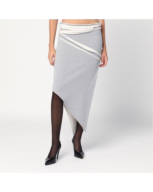 The Attico Gray Asymmetric Mélange Cotton Skirt
