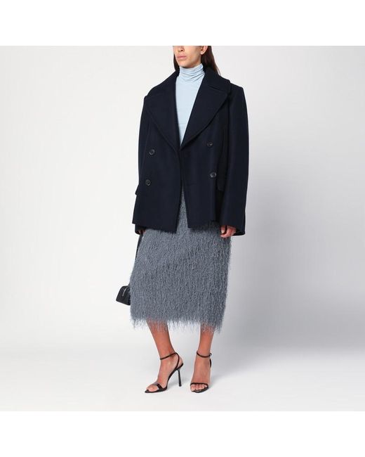 Dries Van Noten Blue Dark Midi Skirt With Fringes