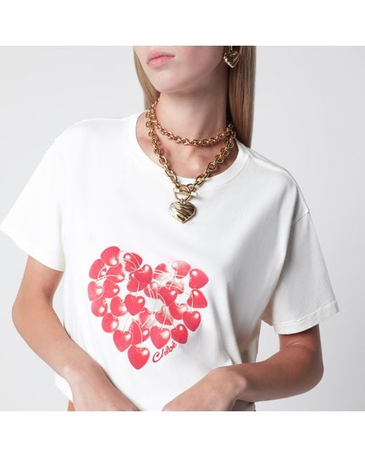 Chloé White T-Shirt With Cherry Logo Print