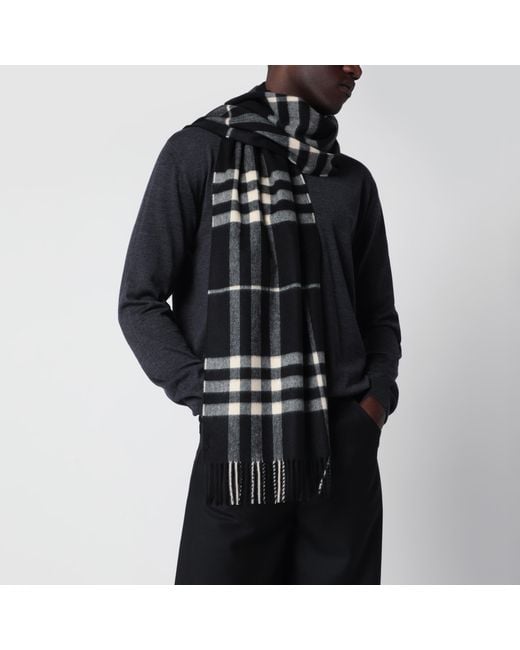 Burberry Black Check Cashmere Scarf for men