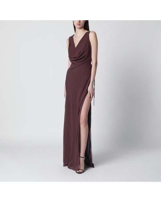ANDAMANE Purple Aubergine Silk Blend Long Dress