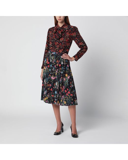 Gucci Black Printed Silk Shirt With Bow
