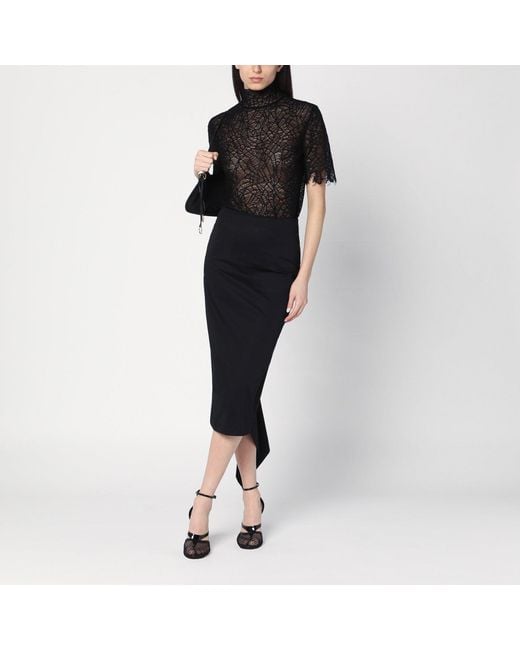 Thelatest Black Cotton Midi Skirt