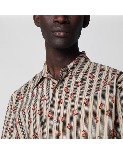 Dries Van Noten Brown Striped Cotton Shirt With Floral Print for men