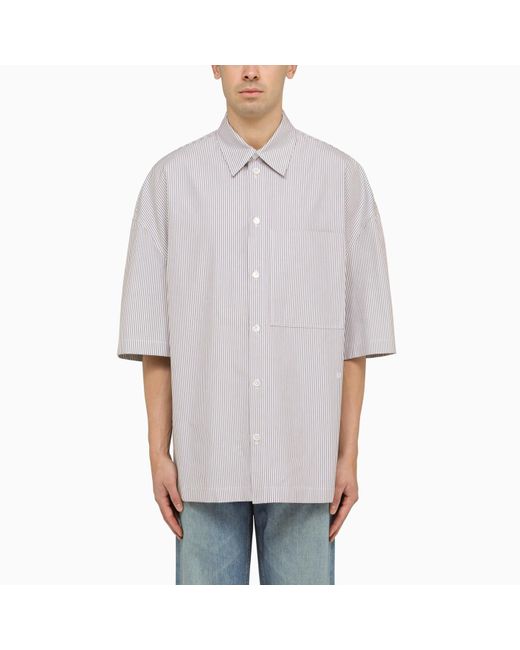 Bottega Veneta Gray Cotton Striped Over Shirt With Embroidery for men
