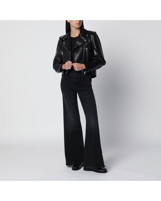Mother Black Flared Spiked Hair Jeans