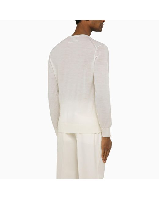 Zegna Natural White Wool Long Sleeved Jumper for men