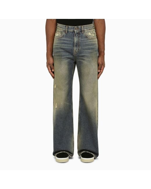 Palm Angels Gray Blue/brown Denim Jeans With Wear for men