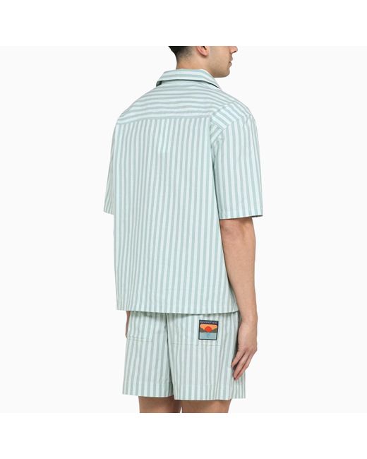 Maison Kitsuné Blue Short-sleeved Striped Cotton Shirt for men