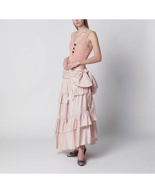 Chloé Pink Long Ruffled Cotton Poplin Skirt