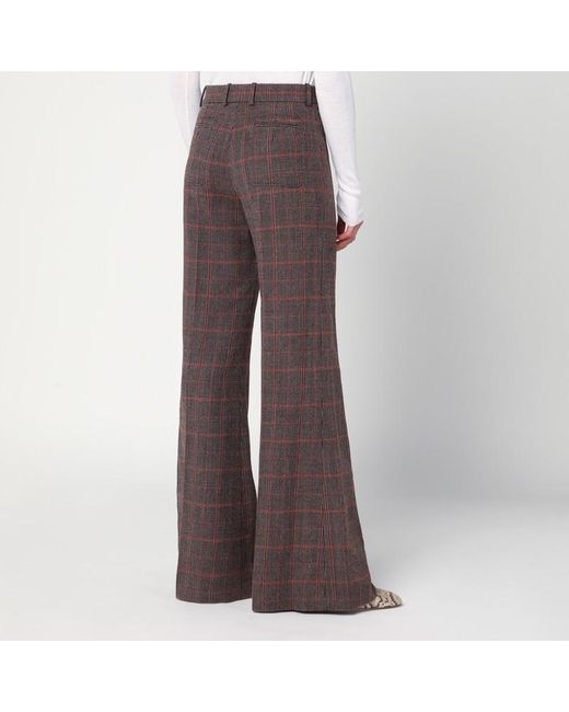 Pantaloni svasati marroni a quadri in lana di Chloé in Brown