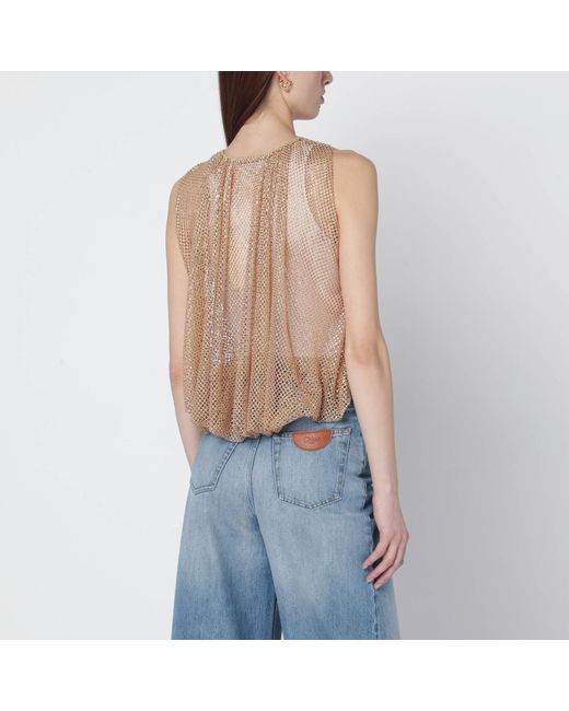 Sportmax Natural Camel Mesh Top With Crystals