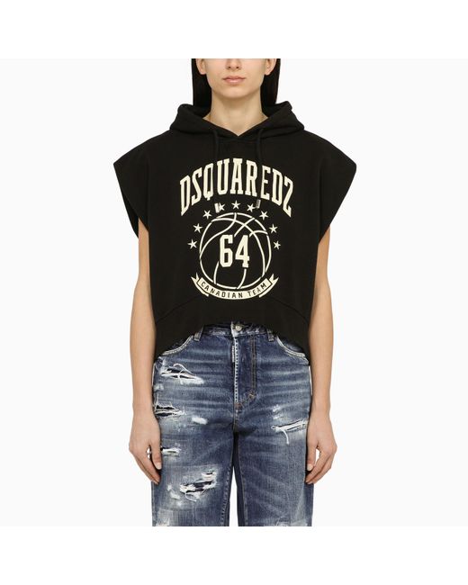 DSquared² Black Sleeveless Cotton Sweatshirt With Logo