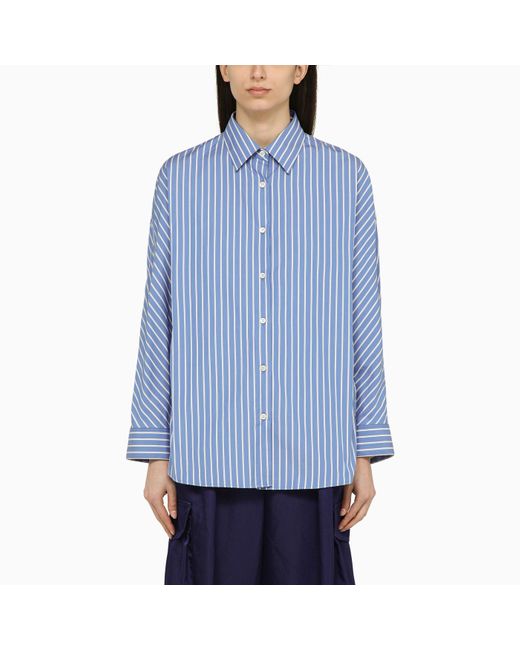 Dries Van Noten Blue Shirt With White Cotton Stripes