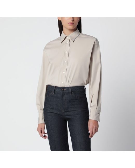 Brunello Cucinelli White Monili Trim Stony Ground Cotton Poplin Shirt