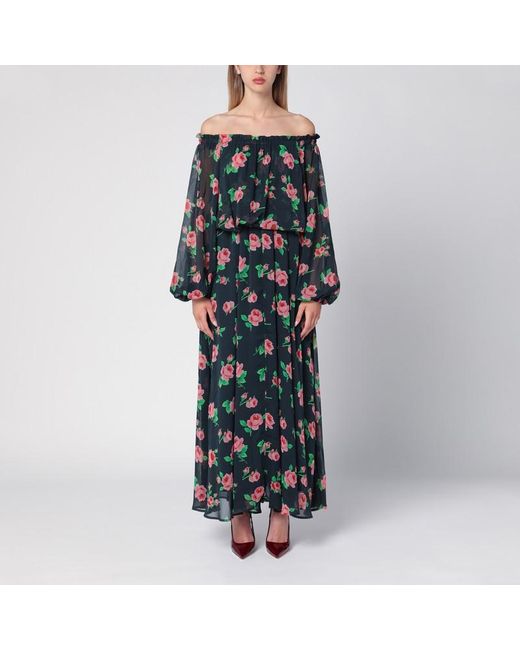 ROTATE BIRGER CHRISTENSEN Blue Dress With Floral Pattern In Recycled Polyester