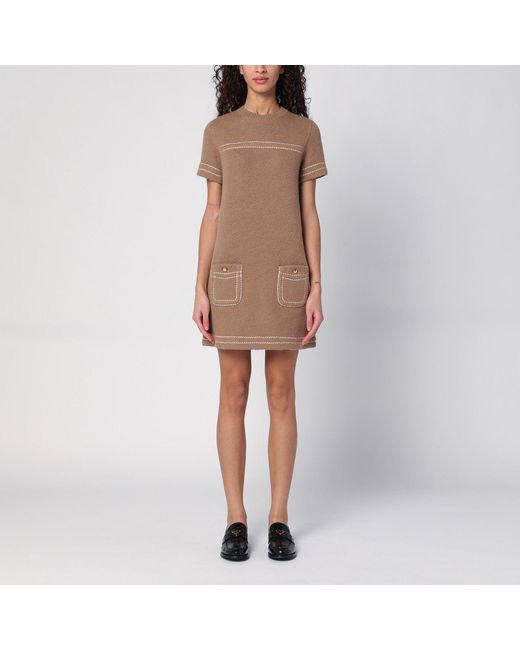 Abito corto color cammello in cashmere di Prada in Brown
