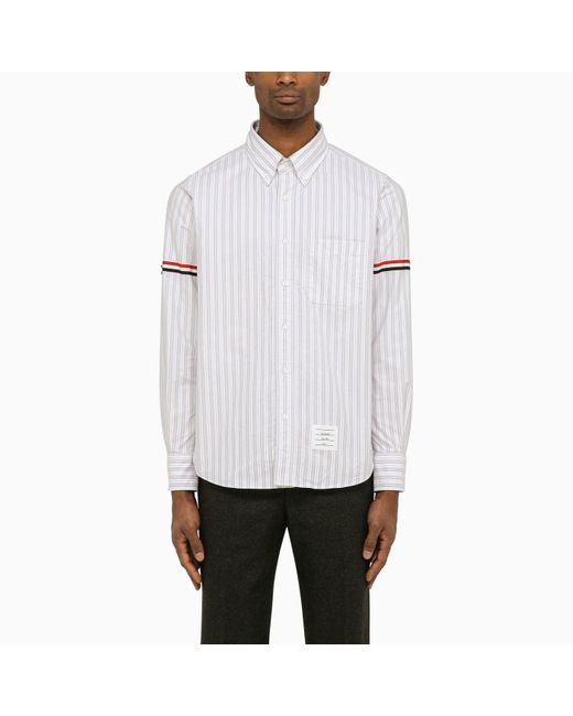 Thom Browne White And Grey Striped Oxford Shirt for men