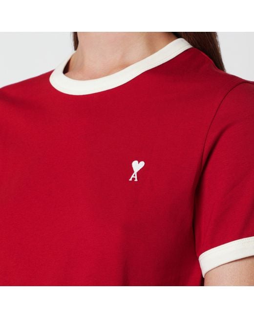 AMI Red Ami De Caur Ruby Cotton T-Shirt