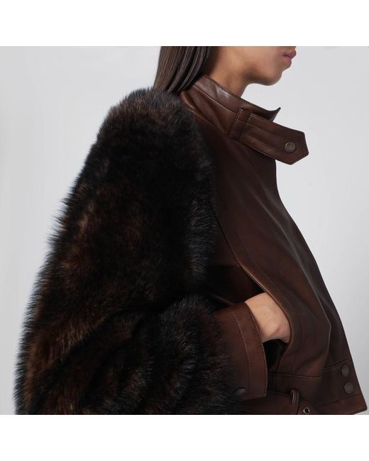 Chloé Brown Braune Kurze Leder- Und Shearling-Jacke