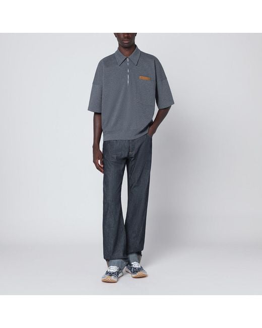 Bottega Veneta Blue Dark Polo Shirt With Intrecciato Detail for men