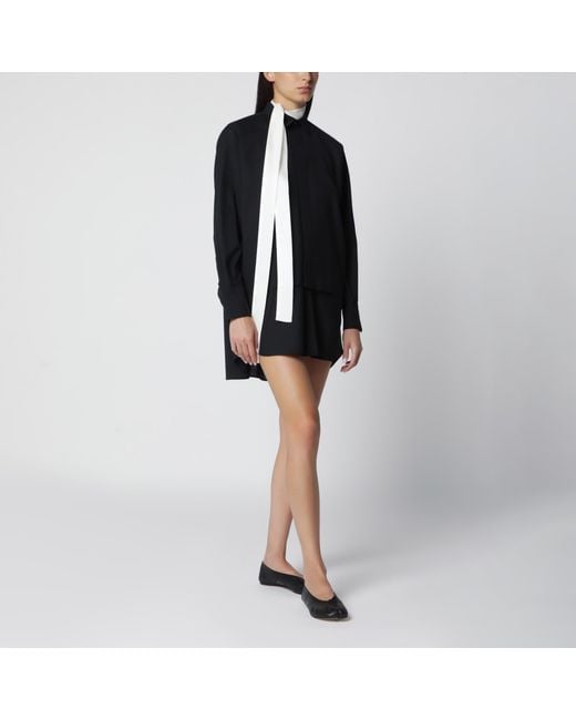 Sacai Black Wool-Blend Mini Shirt Dress