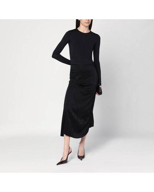 Gonna midi nera con drappeggio di Victoria Beckham in Black
