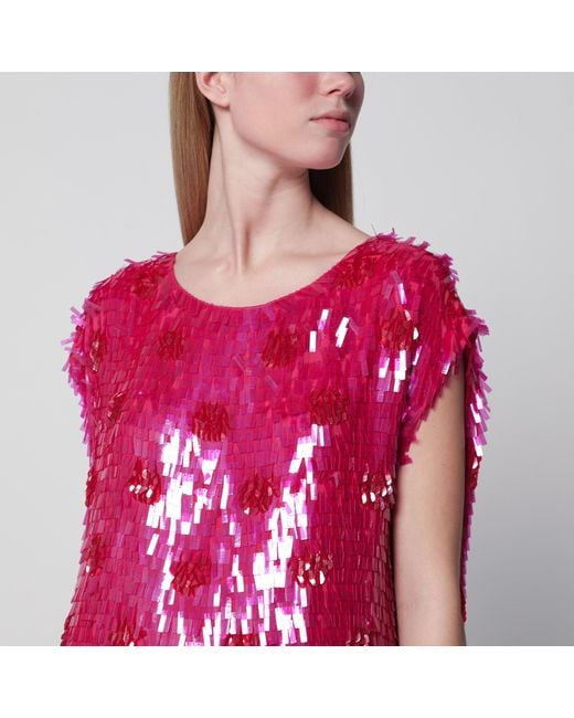 Dries Van Noten Pink Fuchsia Silk Top With Sequins