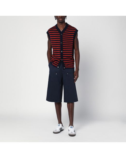 Wales Bonner Red Sleeveless Cardigan With Striped Design For for men