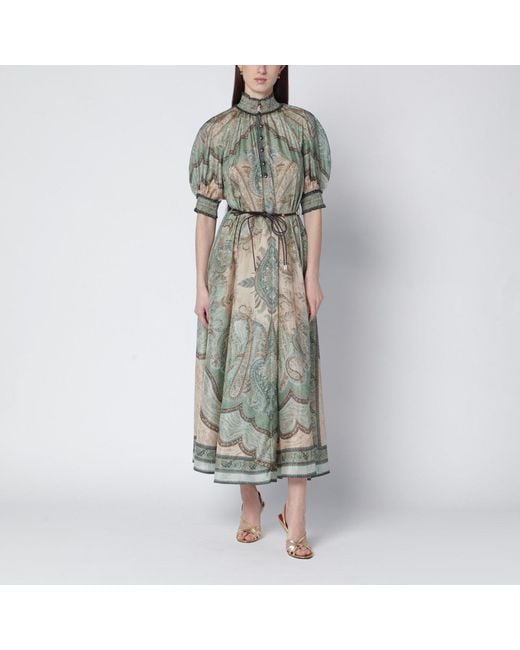 Zimmermann Green Wanderlust Billow Dress With Tapestry Print