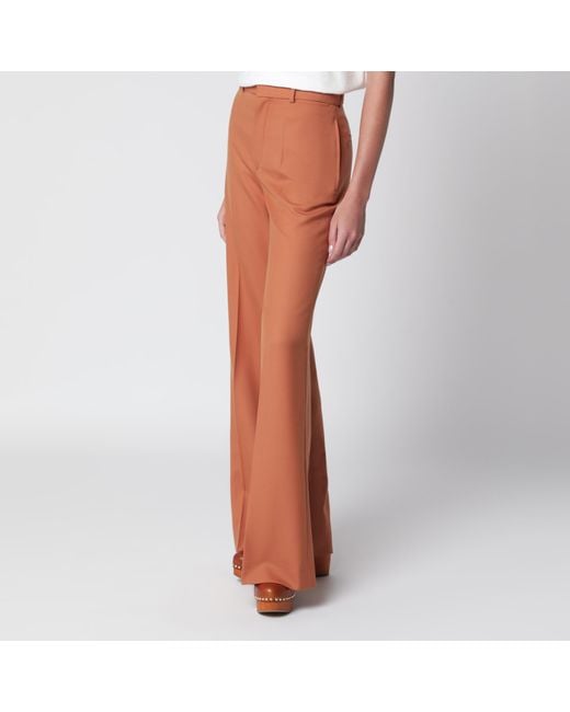 Chloé Brown Burnt Flared Wool Trousers