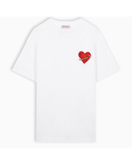 T-shirt bianca con cuore e spilla di Palm Angels in White