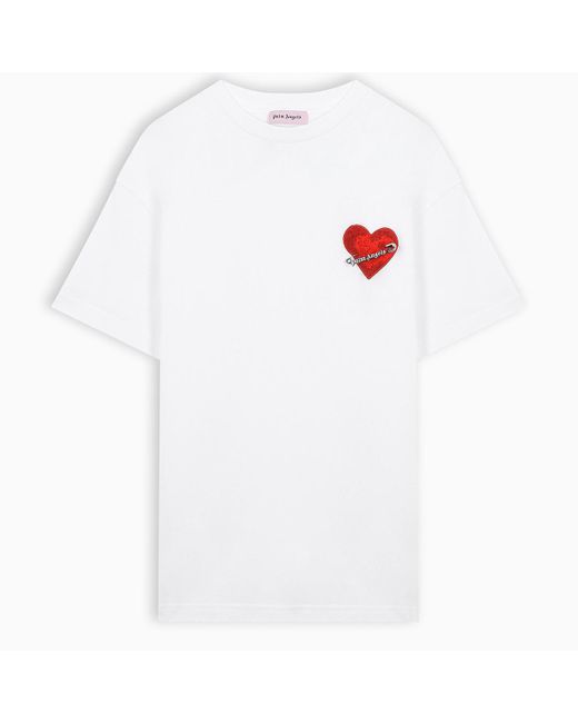 Palm Angels White T-shirt With Heart And Safety Pin