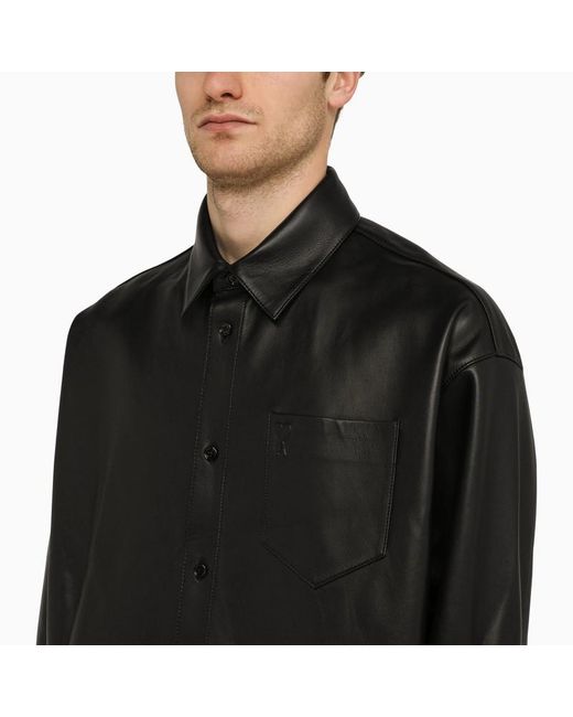 Camicia manica lunga nera in pelle di AMI in Black da Uomo