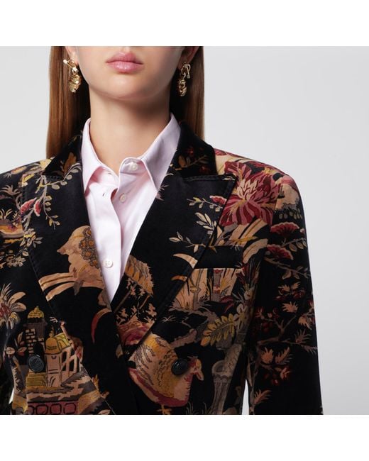Etro Red Printed Double-Breasted Velvet Jacket