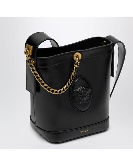 Versace Black Leather Bucket Bag