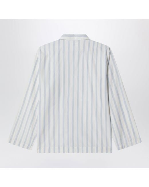 Tekla White Pajama Shirt With Light Stripes for men